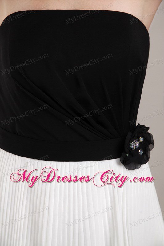 Pleating and Hand Made Flowers Bridesmaid Dress in Black and White