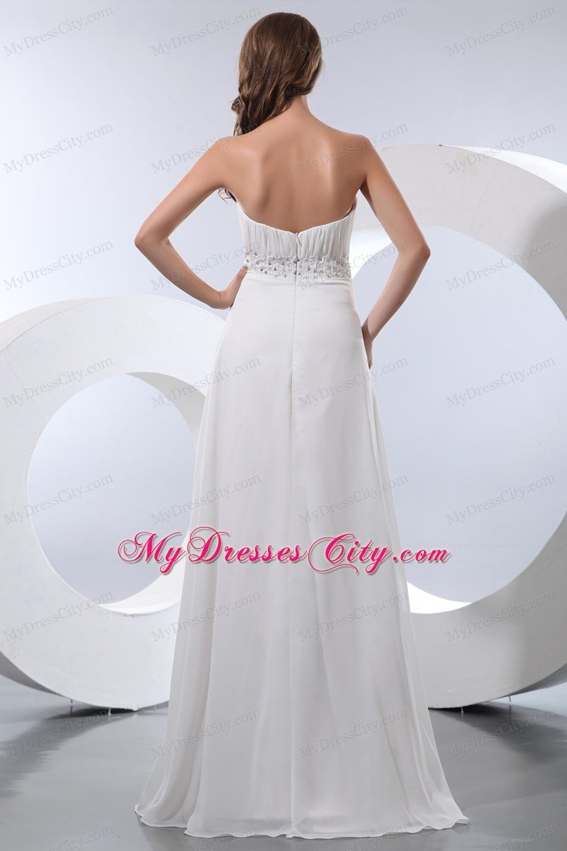 Elegant Empire Chiffon Strapless White Prom Dress with Beads