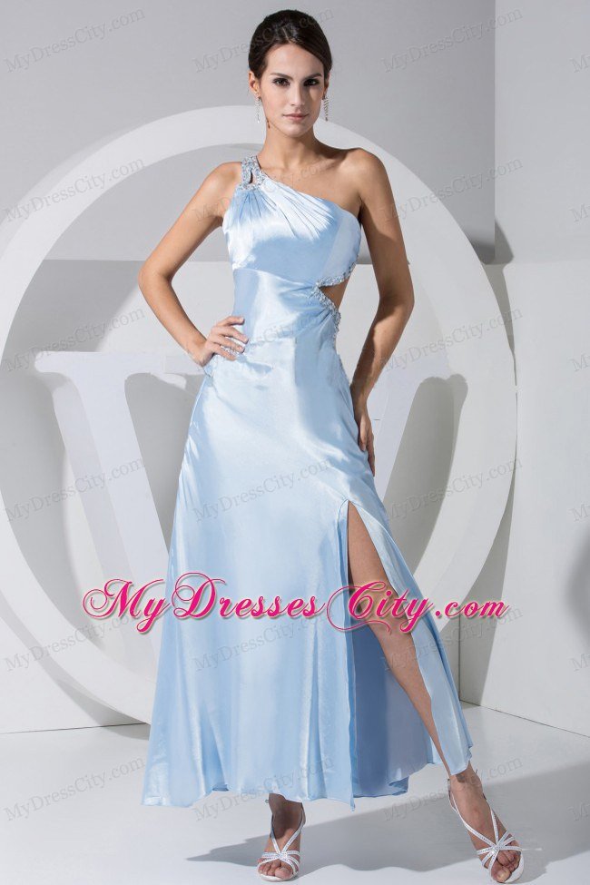 High Slit Beading One Shoulder Prom Evening Dress with Side Cut Out