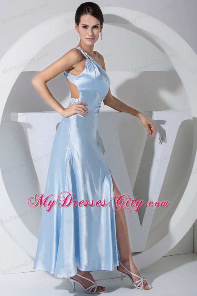 High Slit Beading One Shoulder Prom Evening Dress with Side Cut Out