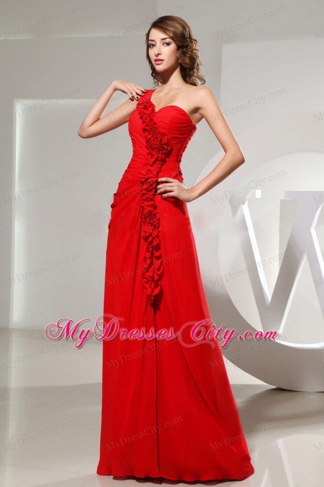 Red Flower One Shoulder Ruches 2013 Prom gowns with Chiffon