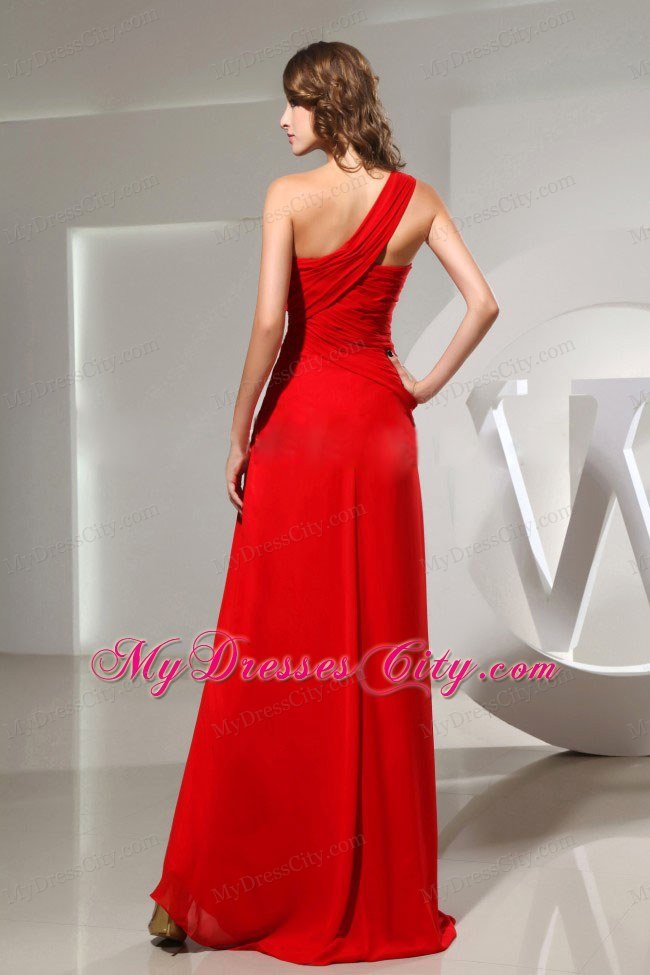 Red Flower One Shoulder Ruches 2013 Prom gowns with Chiffon