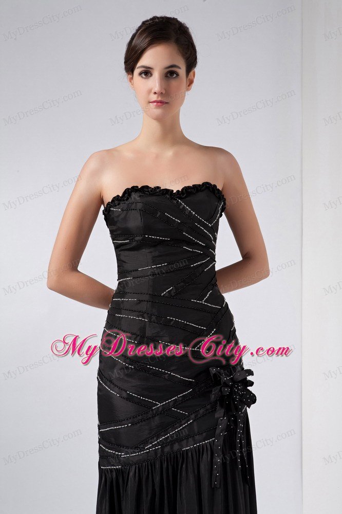Fashionable Black Column Beading Ruches Formal Prom Dresses