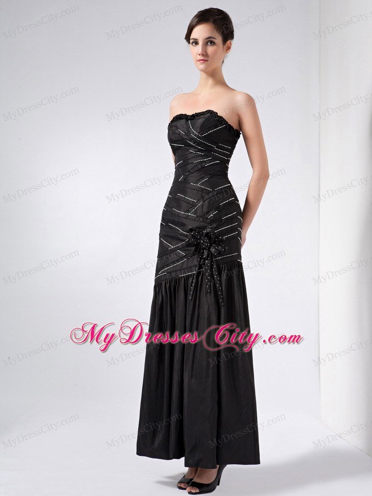 Fashionable Black Column Beading Ruches Formal Prom Dresses