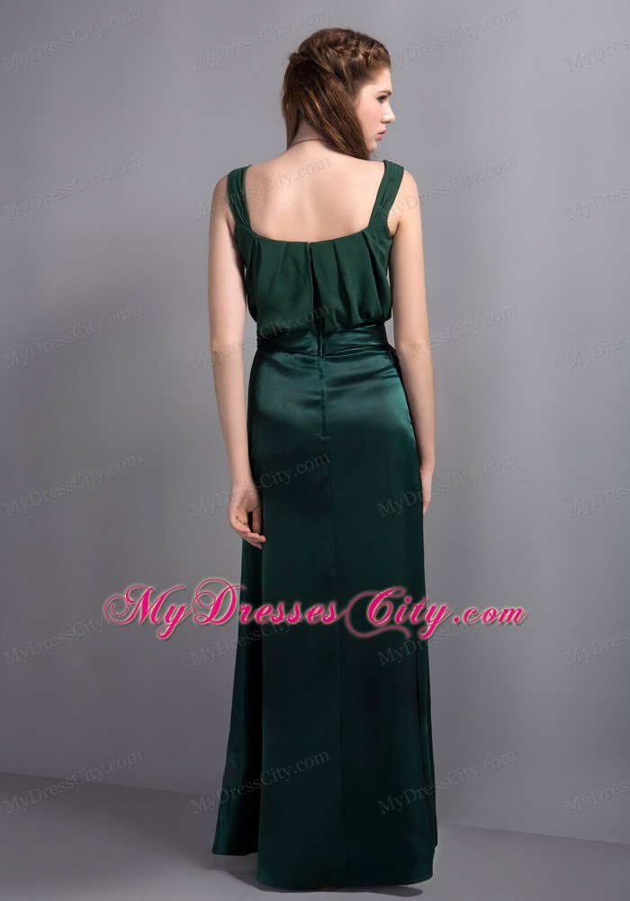 Dark Green Column 2013 Prom Party Dress with Square Taffeta
