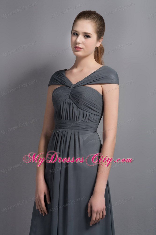 Cheap Grey Ruches Asymmetrical Cap Sleeves Prom Celebrity Dress