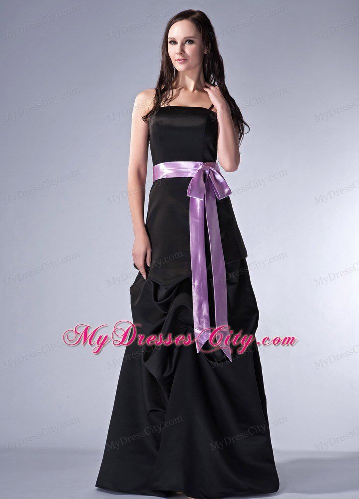 Black Column Sash Spaghetti Straps Pick-ups Prom Celebrity Dress