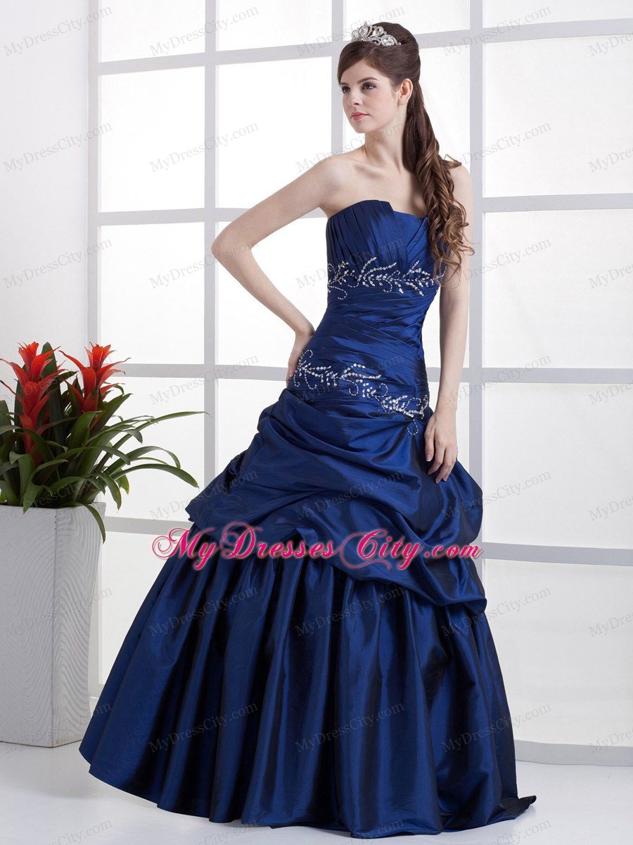 Peacock Blue Prom Pageant Dress with Appliques and Pick-ups