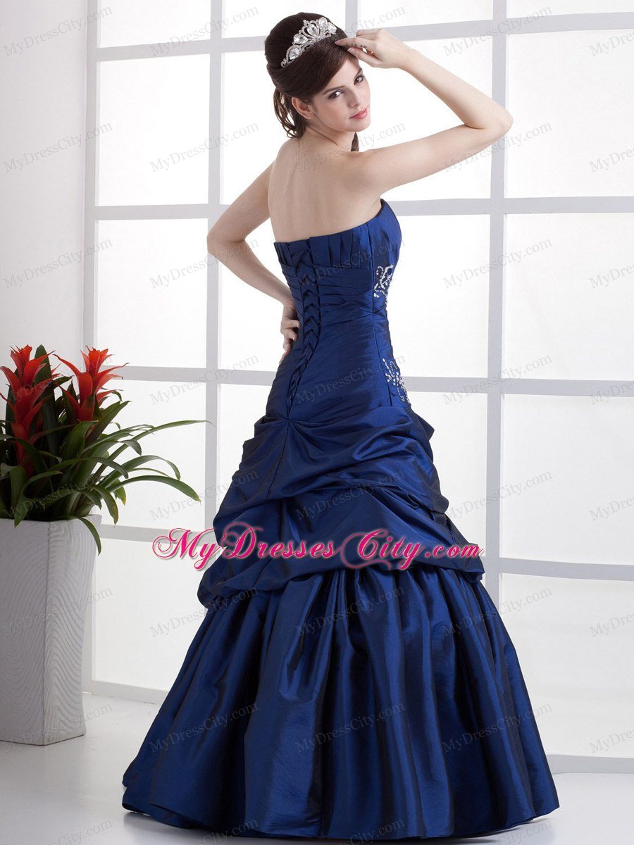 Peacock Blue Prom Pageant Dress with Appliques and Pick-ups
