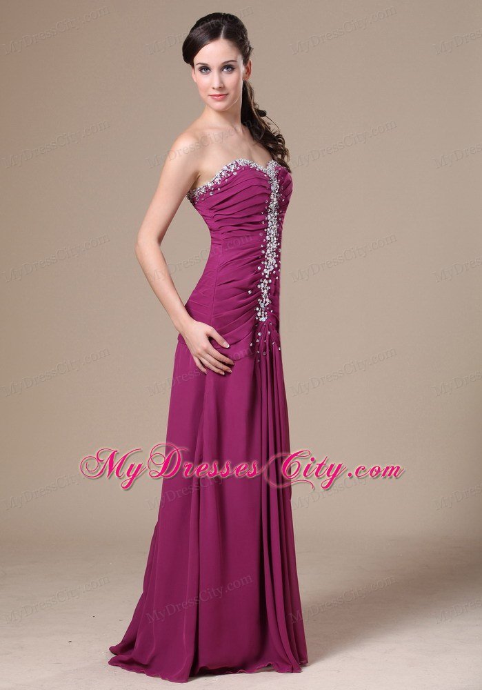 Column Purple Sweetheart Beading Chiffon 2013 Prom Dress