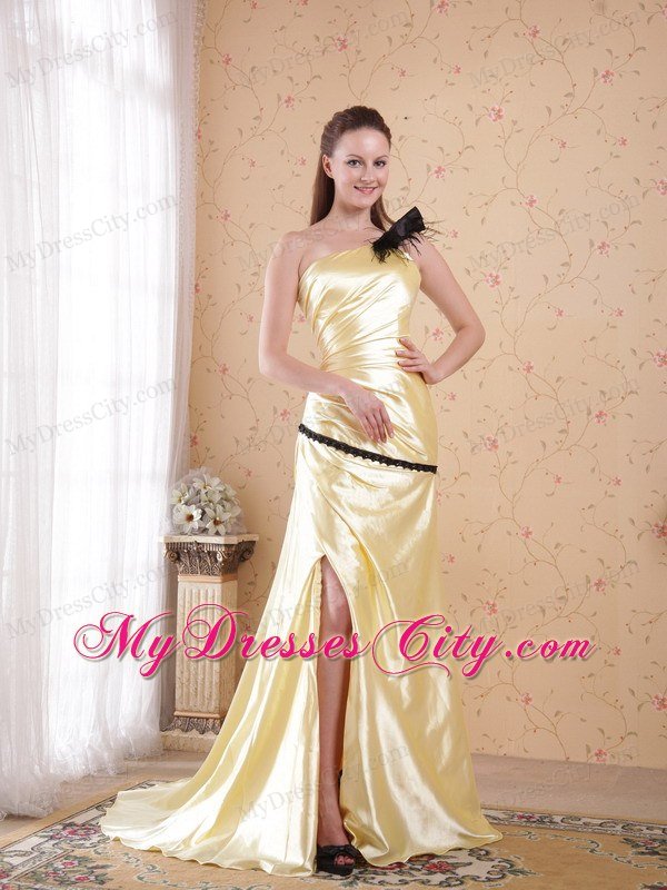 Light Yellow Prom Dress with Column Flower One Shoulder 2013