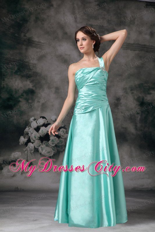Cheap Apple Green One Shoulder Prom Dress with Ruches on Sale