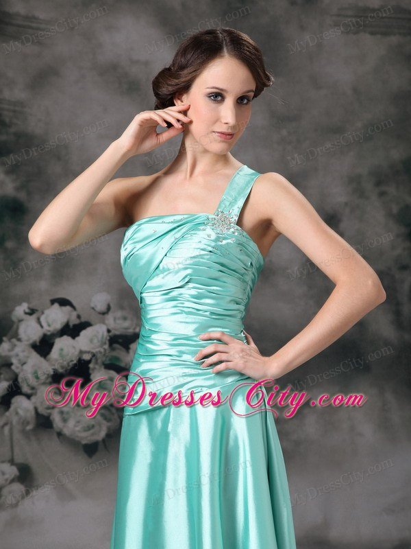 Cheap Apple Green One Shoulder Prom Dress with Ruches on Sale