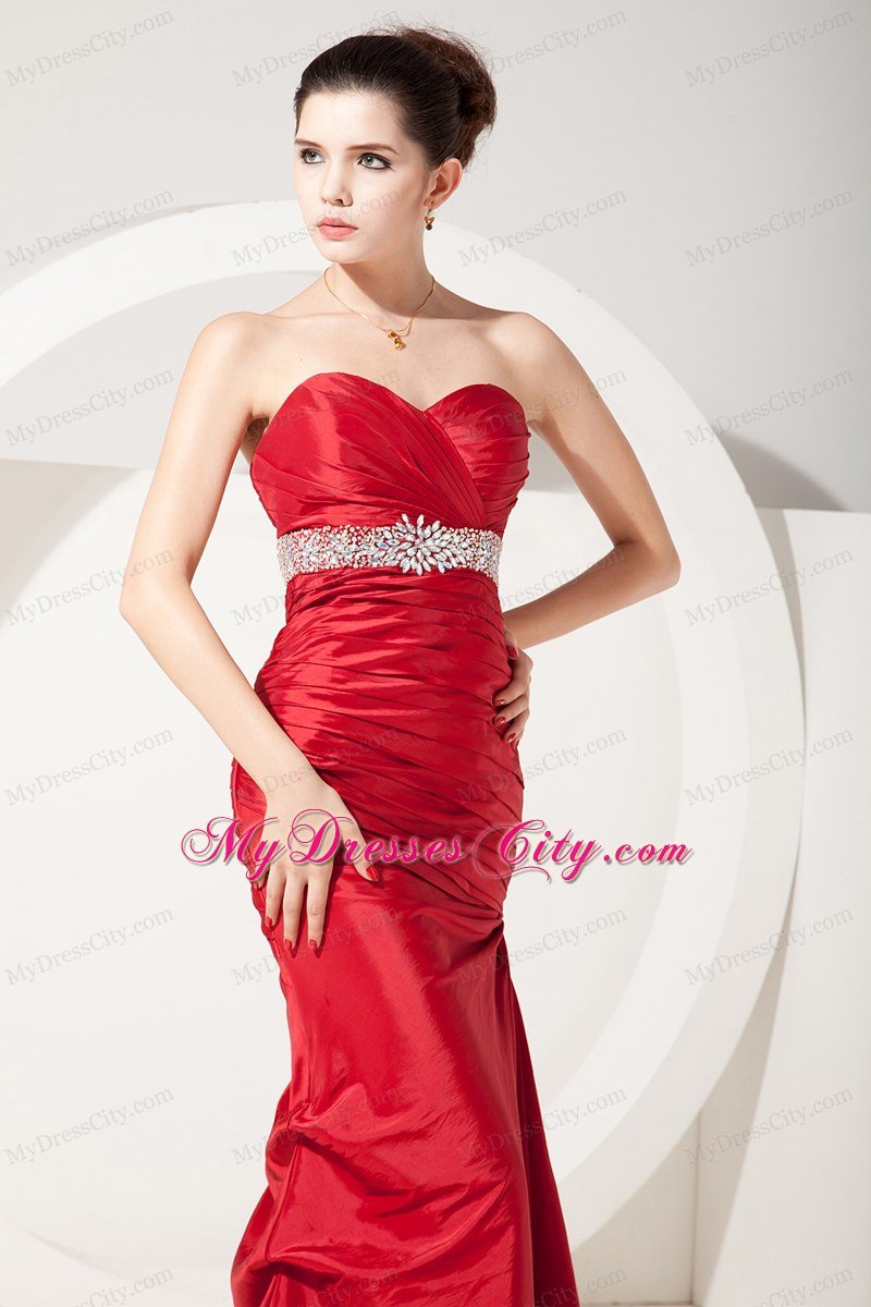 Mermaid Sweetheart Beading and Ruches Red Prom Dress 2013