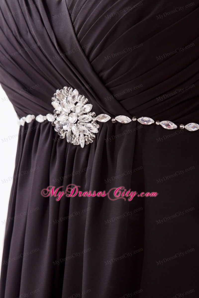 Chiffon Empire Sweetheart Brush Train Black Prom Dress with Beading