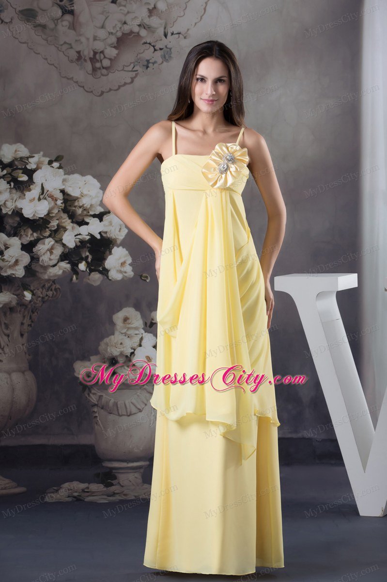 Yellow Empire Straps Chiffon Long Prom Dresses for Women