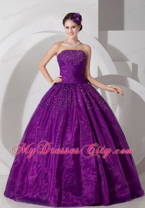 New Arrival Strapless Beaded Dark Purple Quinceanera Gowns For 2013