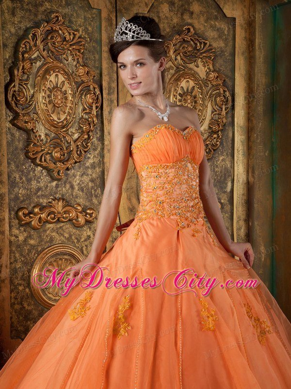 Appliques Sweetheart Orange Quinceanera Dress for 2013