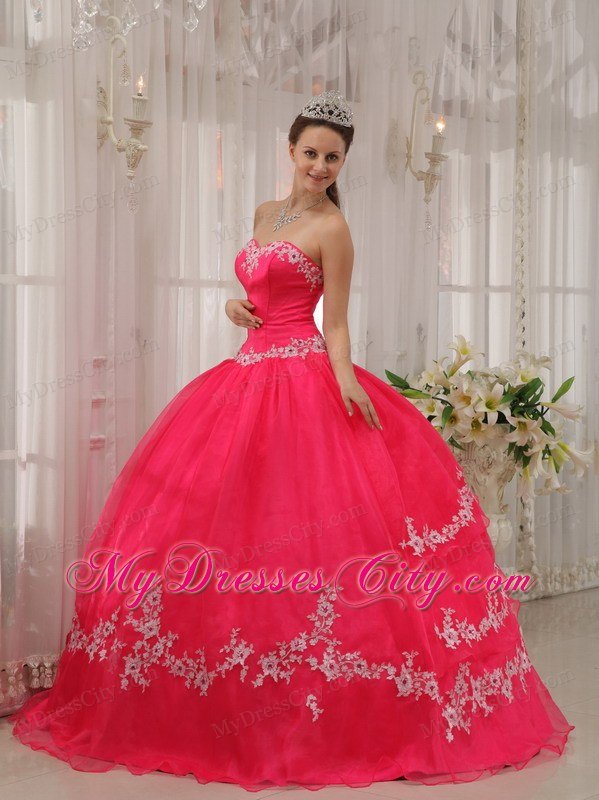 Sweetheart Appliques Coral Red 2013 Quinceanera Dress For Girls