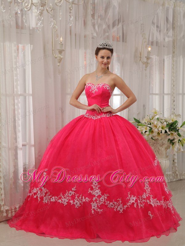 Sweetheart Appliques Coral Red 2013 Quinceanera Dress For Girls
