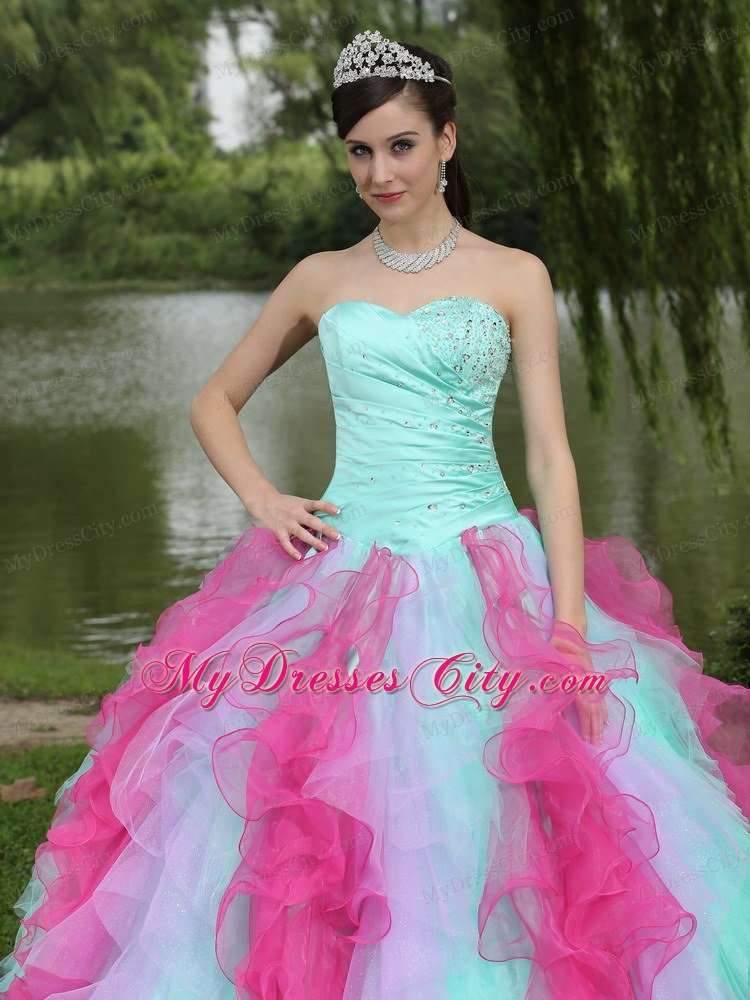 Colorful Sweetheart Beading Ruffle Layers Dress for Sweet 16 for Cheap