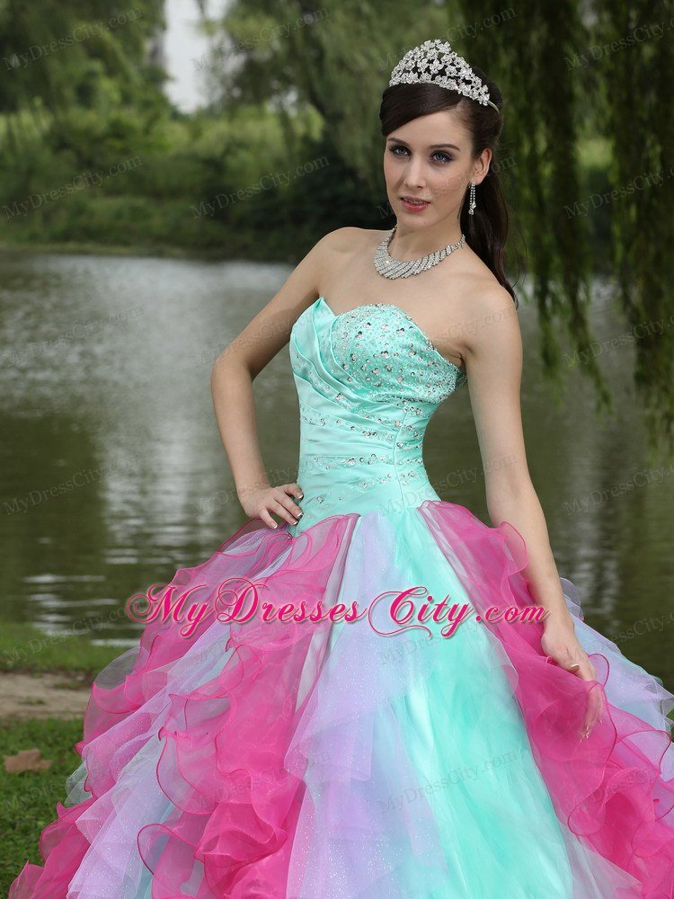Colorful Sweetheart Beading Ruffle Layers Dress for Sweet 16 for Cheap