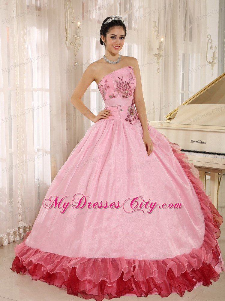 Asymmetrical Appliques Pink Lovely Summer Sweet 16 Birthday Dress