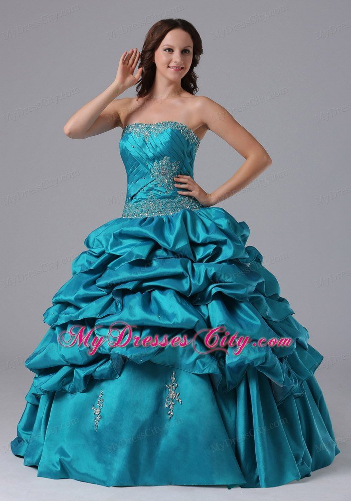 Teal Pick-ups and Beading Sweet Sixteen Dresses For Military Ball