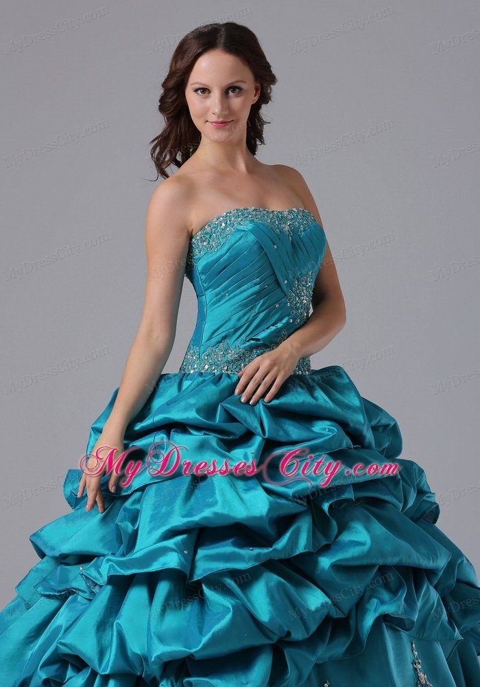 Teal Pick-ups and Beading Sweet Sixteen Dresses For Military Ball