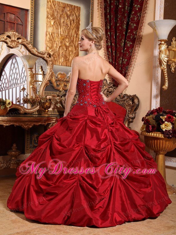 Tailor Made Strapless Pick Ups Red Beaded Quinceanera Dress