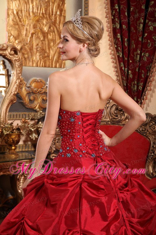 Tailor Made Strapless Pick Ups Red Beaded Quinceanera Dress
