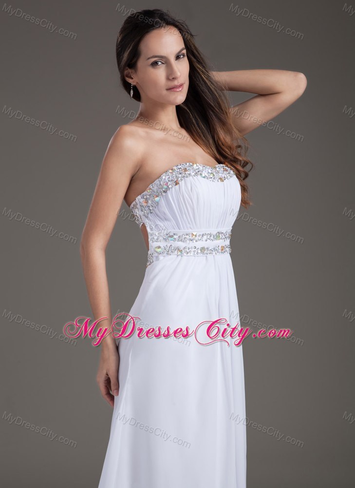 Beaded Sweetheart Brush Train White Prom Dress for Women