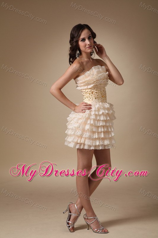 Champagne Sheath Strapless Mini-length Tiered Cocktail Dress