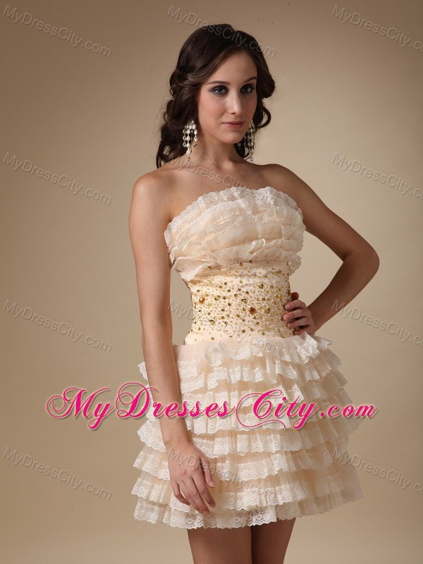 Champagne Sheath Strapless Mini-length Tiered Cocktail Dress