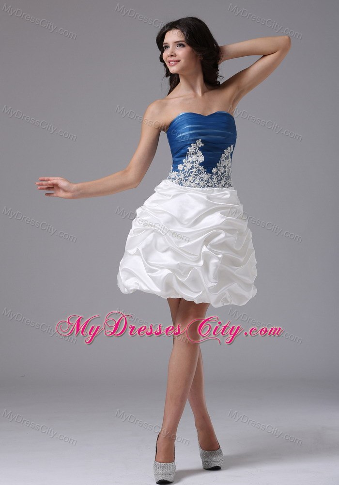 Blue and White With Appliques and Pick-ups Dress For Cocktail
