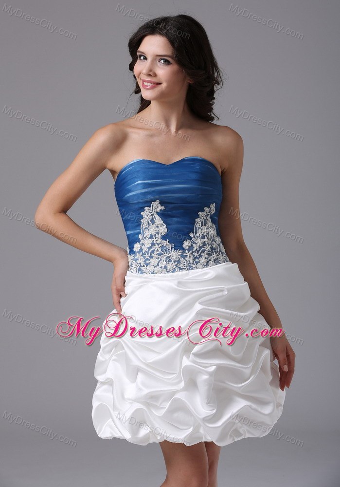 Blue and White With Appliques and Pick-ups Dress For Cocktail
