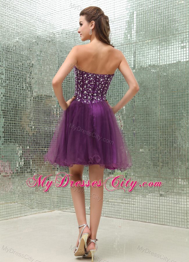 Beaded Sweetheart Purple Cocktail Dress for Knee-length