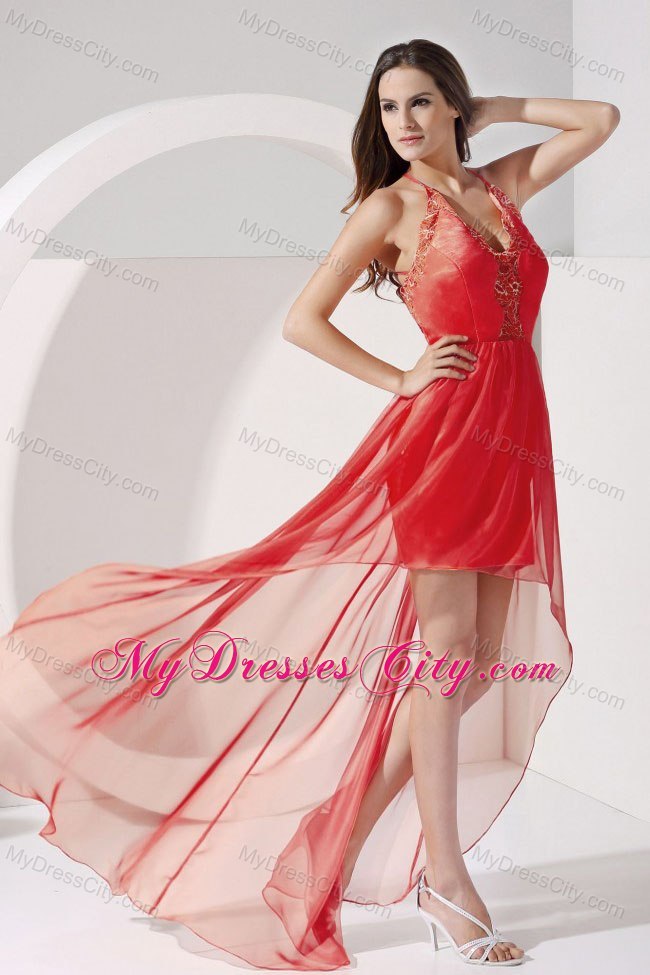 Halter Embroidery Criss Cross Back High-low Cocktail Dress for Prom