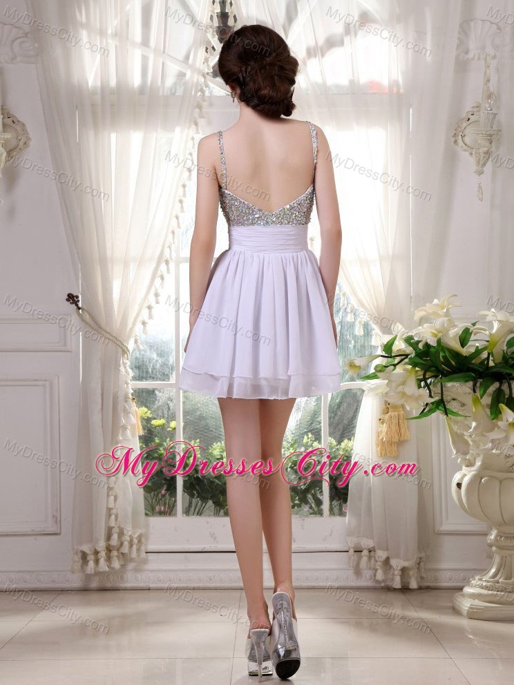 Beaded Straps Sweetheart Layers Chiffon Mini-length Cocktail Dress