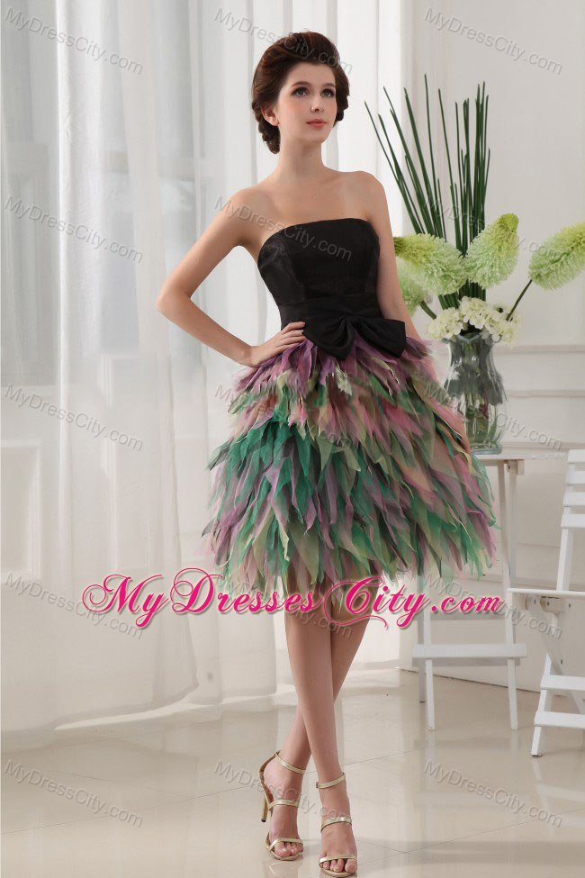 Colorful Ruffles Bowknot Mini-length Back Out Cocktail Dress for Celebrity