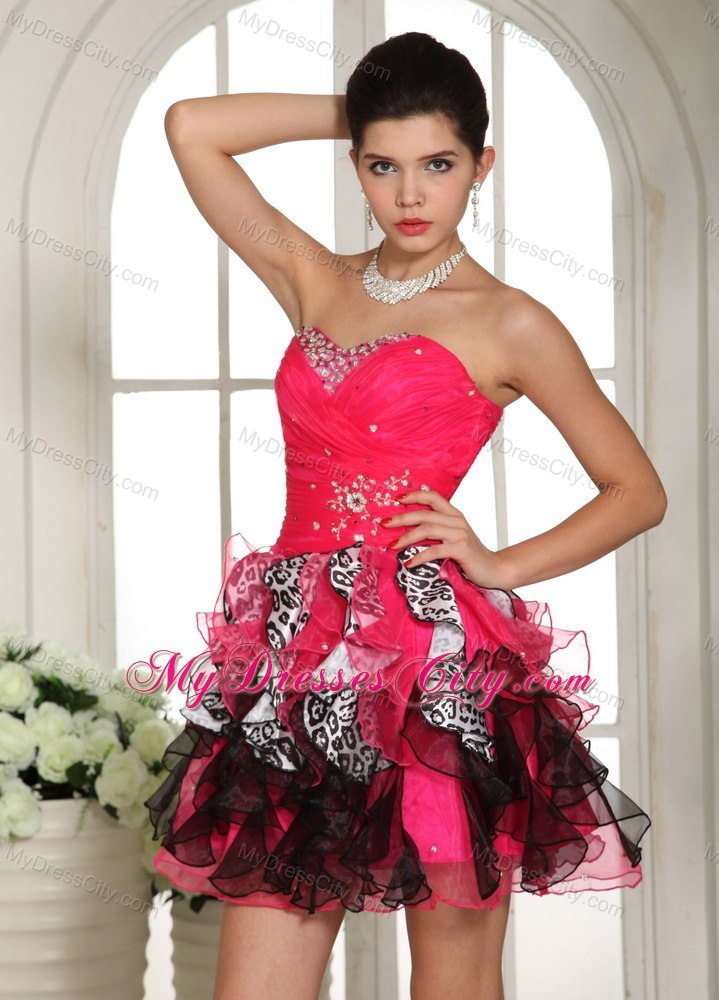 Beaded Sweetheart Mini-length Celebrity Dresses Hot Pink and Black
