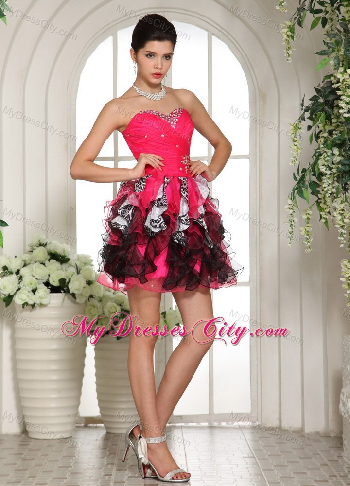 Beaded Sweetheart Mini-length Celebrity Dresses Hot Pink and Black