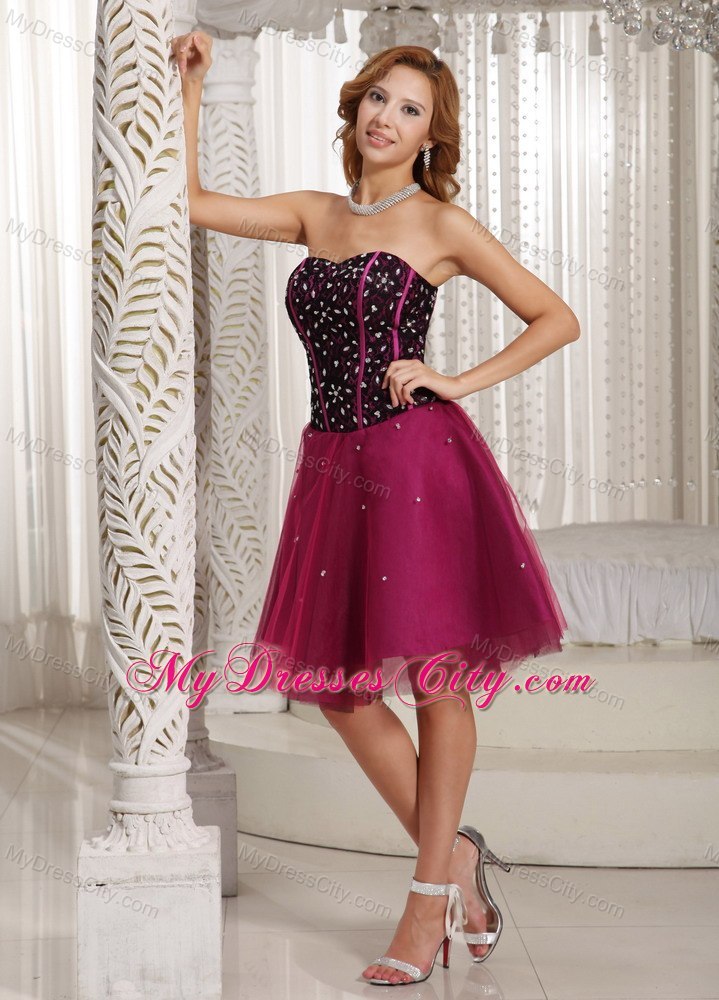 Fuchsia Sweetheart Beaded Layers Tulle Back Out Short Cocktail Dress