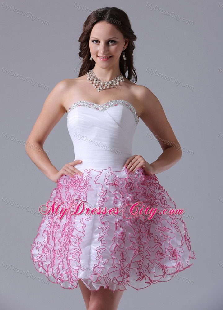 Ruffles Sweetheart Mini-length Prom Cocktail Dress with Ruch and Beading