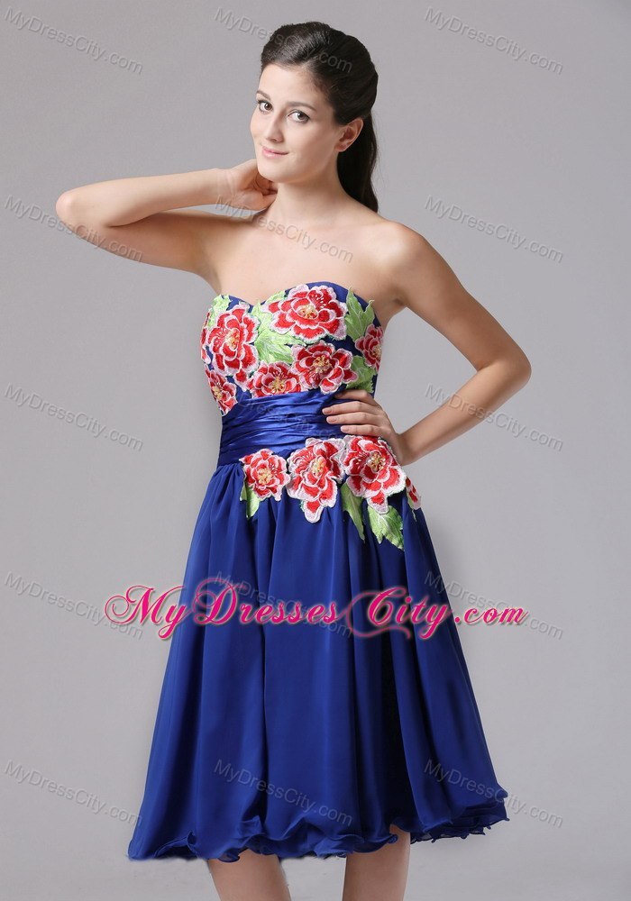 Floral Appliques Sweetheart Knee-length Cool Back Prom Cocktail Dress