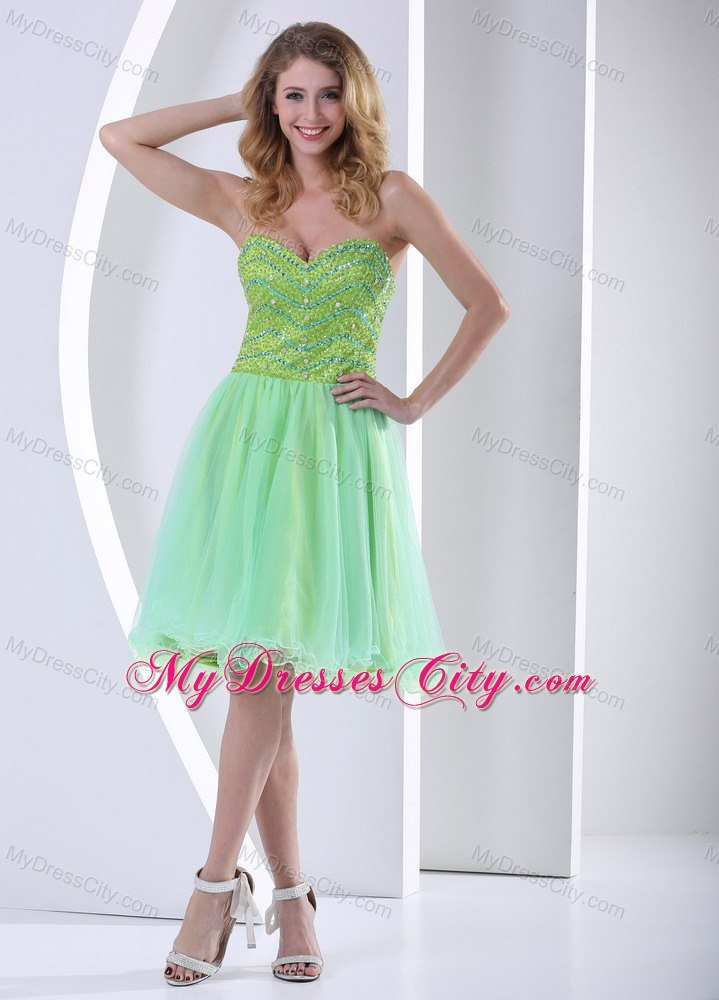 Sweetheart Knee-length Beaded Organza Cool Back Cocktail Dress