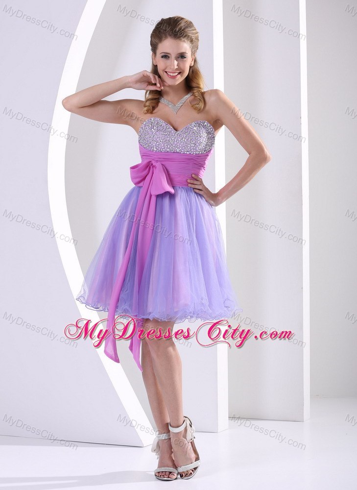 Cheap Beaded Sweetheart Bowknot Organza Cocktail Dress for Prom