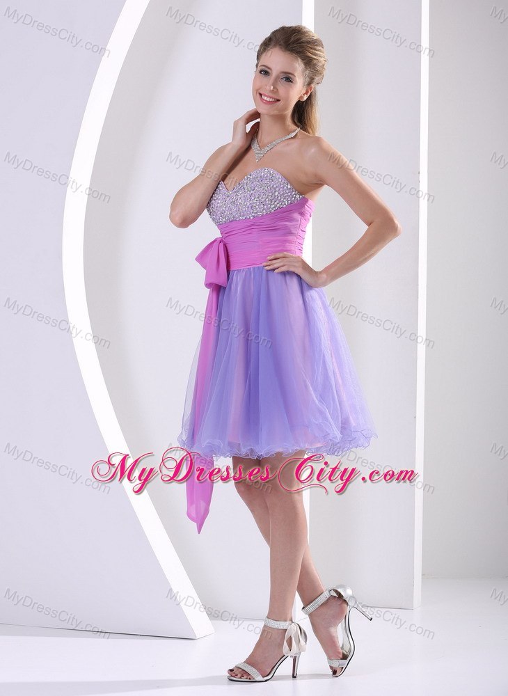 Cheap Beaded Sweetheart Bowknot Organza Cocktail Dress for Prom