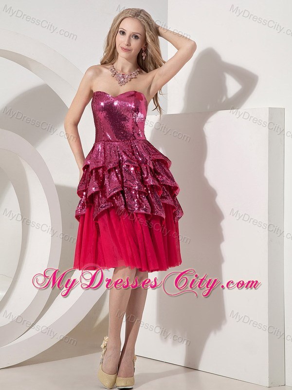 Sweetheart Sequin Knee-length Layered Cocktail Party Dresses