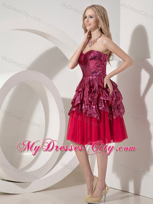 Sweetheart Sequin Knee-length Layered Cocktail Party Dresses